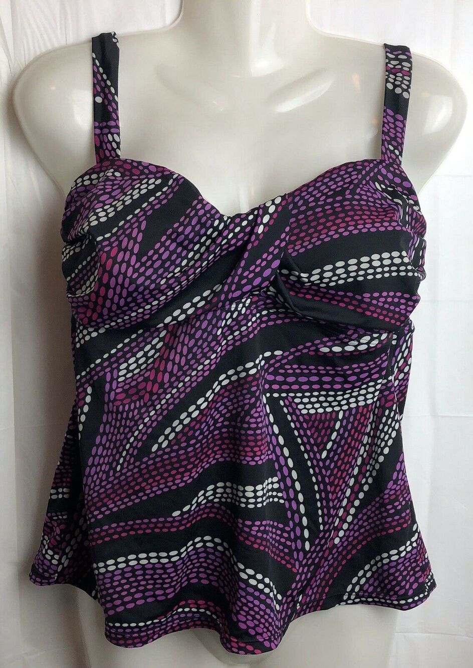 Sonoma Tankini Top Women 12 Black Dot Twist Front Empire Padded Adjustable Swim